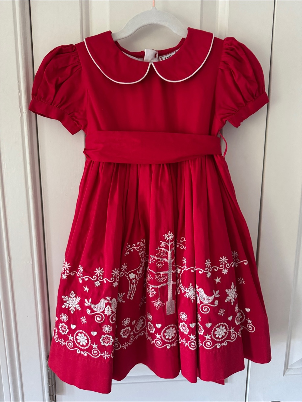 Holiday Red Girls' Peter Pan Collar Dress with White Trim